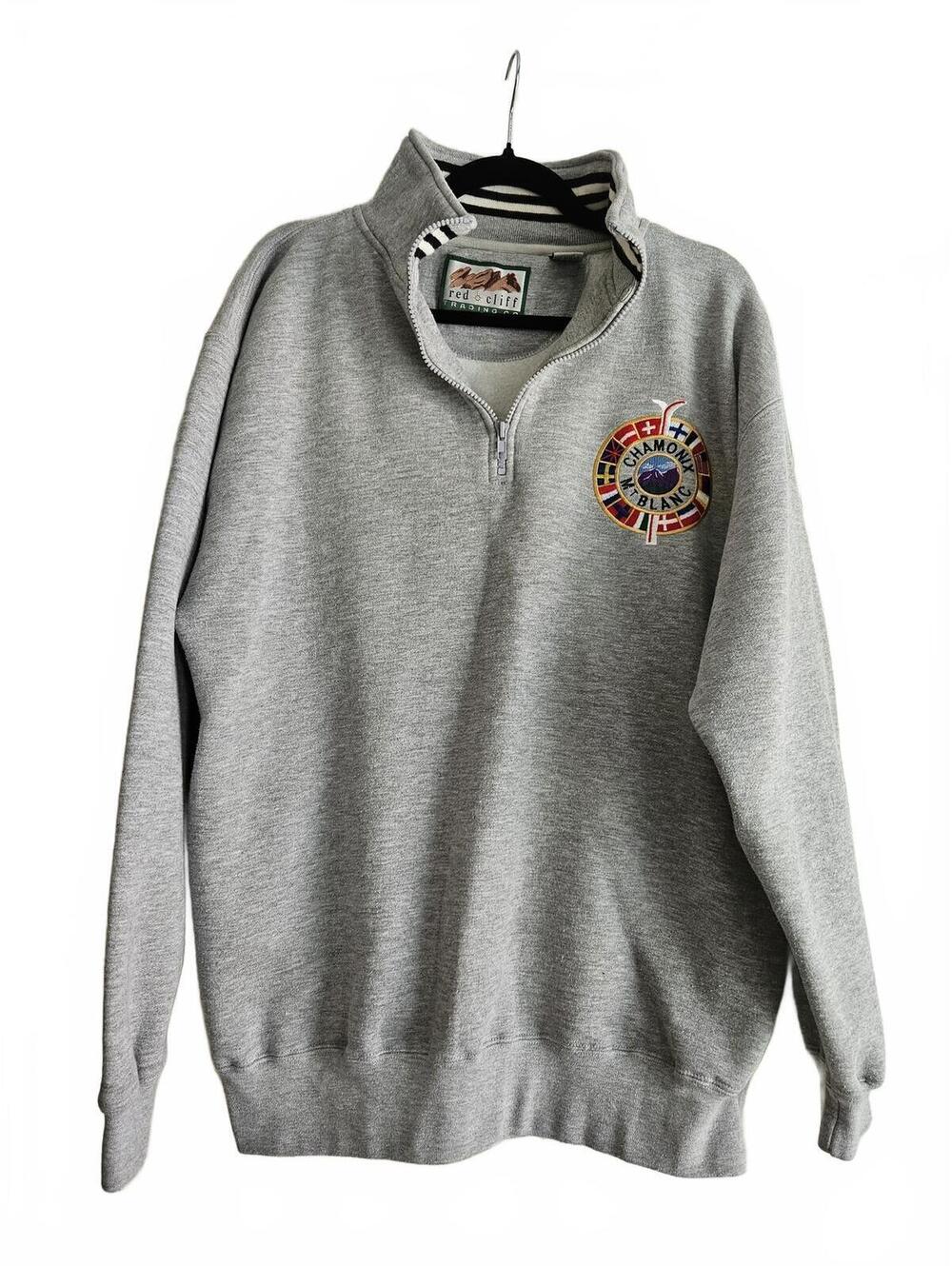 Vintage 1990's Chamonix Mt Blanc Embroidered Gray Quarter-Zip Sweatshirt Size L